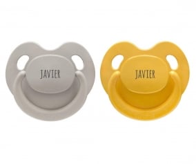 2 Personalised Pacifiers Retro Nordic Mustard