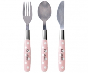 Pack de Couverts Personnalisable  Pois Rose Poudr