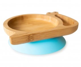 Plato Bamb con Ventosa Caracol Azul