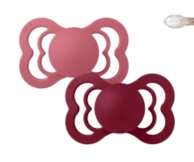 2 BIBS Supreme Pacifiers Coral/Ruby Silicone