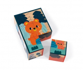 6 cubes en bois animaux