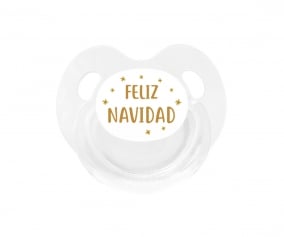 Chupete Retro Blanco Feliz Navidad Estrellas