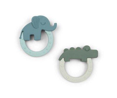 Lot de 2 anneaux de dentition en silicone Friends Deer Vert/Bleu