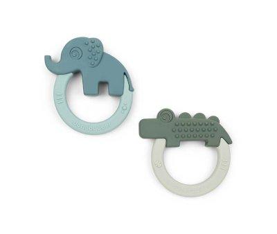 Lot de 2 anneaux de dentition en silicone Friends Deer Vert/Bleu