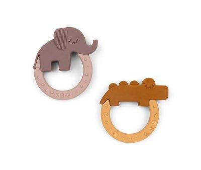 Lot de 2 anneaux de dentition en silicone Friends Deer Mustard/Powder