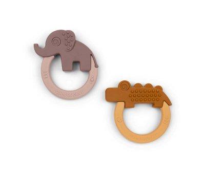 Lot de 2 anneaux de dentition en silicone Friends Deer Mustard/Powder