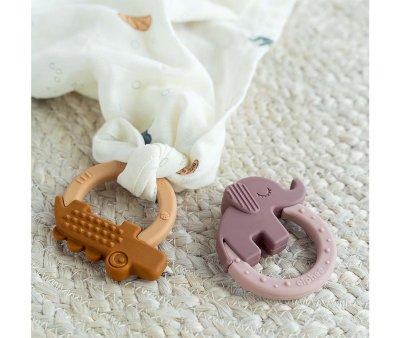 Lot de 2 anneaux de dentition en silicone Friends Deer Mustard/Powder