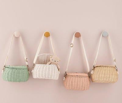 Sac vintage bleu en rotin Mini Chari