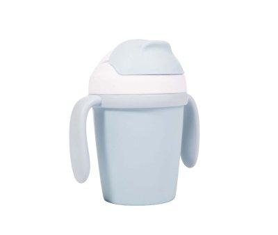 Copo azul biodegradvel com palhinha e alas