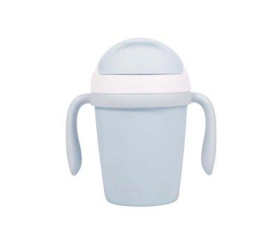 Copo azul biodegradvel com palhinha e alas