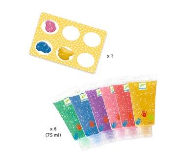 Pintura de Dedos 6 Tubos Colores con Purpurina