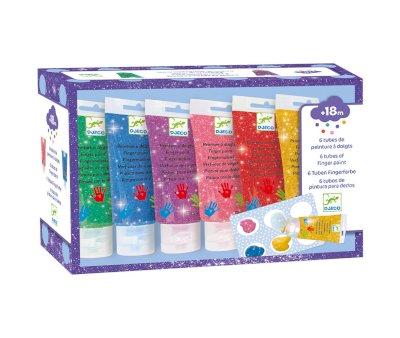 Pintura de Dedos 6 Tubos Colores con Purpurina