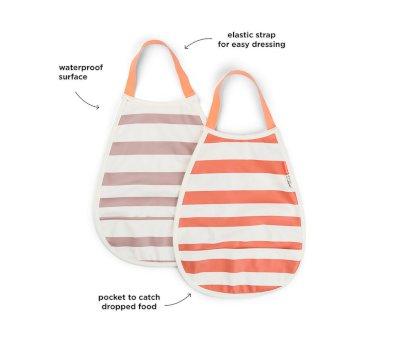 2 Pull-Over Bibs Stripes Papaya/Powder