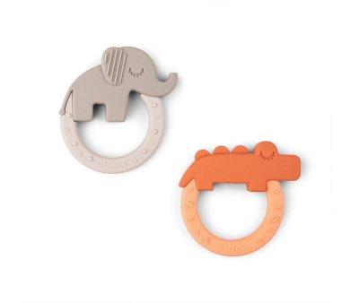Set of 2 Silicone Teethers Friends Deer Papaya/Sand