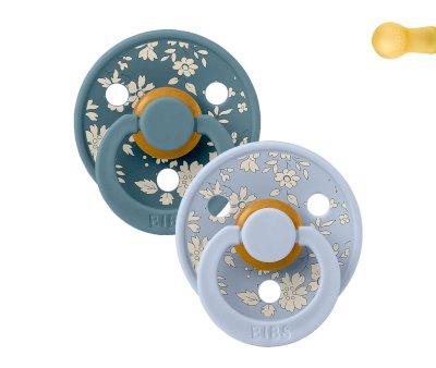 2 BIBS Colour Round Pacifiers Liberty Capel Dusty Blue Mix