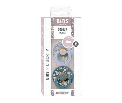 2 BIBS Colour Round Pacifiers Liberty Capel Dusty Blue Mix