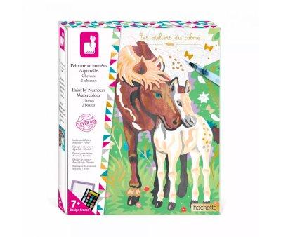 Peinture par numro, aquarelle, chevaux