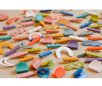 2 Tri Rainbow Creamy White Hair Clips