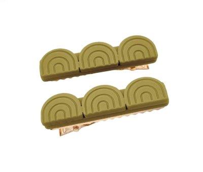 2 Hair Clips Tri Rainbow Chartreuse