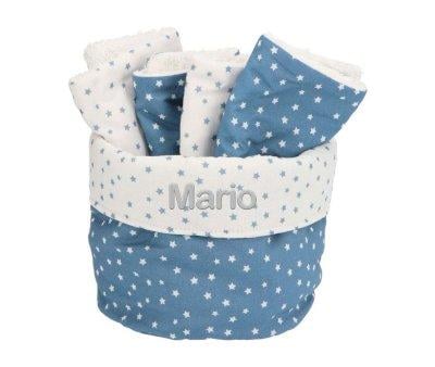 Basket with Mini Star Blue Drool Bib Personalised