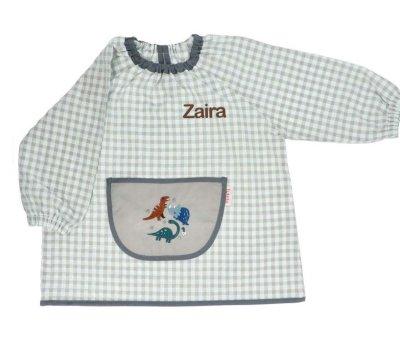Smock Lola with Central Pocket Vichy Dinos World Personalised
