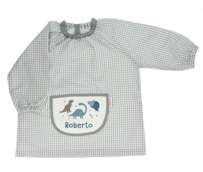 Smock with Central Pocket Vichy Dinos World Personalized