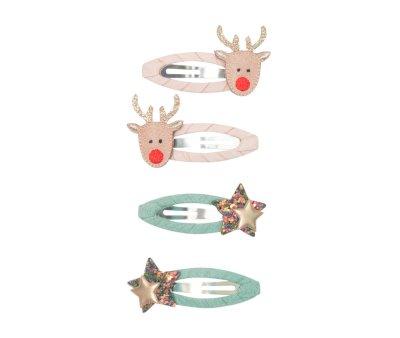 4 Barrettes Christmas Reindeer
