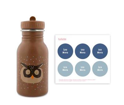Bottiglia Acciaio Trixie Mr.Owl 350ml+6 Etichette Rotonde Blue Gratis