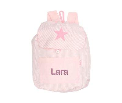 Mochila Pequena Personalizada Listras Rosa com Estrela