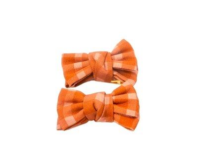 2 Hair Clips with Sunset Gingham Ponytail Bow