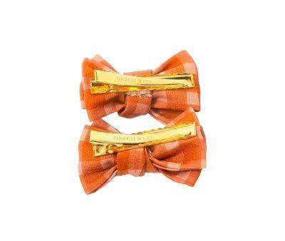 2 Hair Clips with Sunset Gingham Ponytail Bow