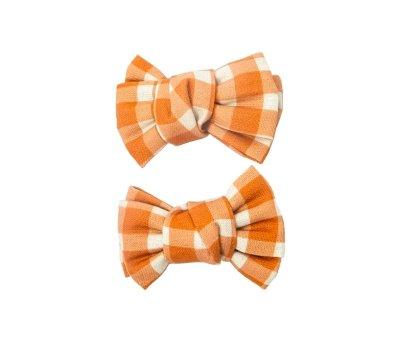 2 Hair Clips with Sienna Gingham Ponytail Bow