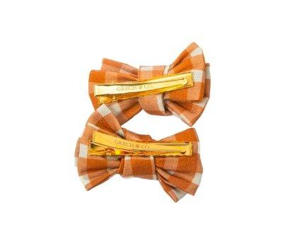 2 Hair Clips with Sienna Gingham Ponytail Bow