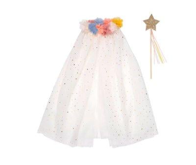 Disfraz Capa con Cuello de Pompones y Varita 3-6aos