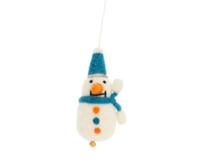 Adorno Navidad Mueco de Nieve con Cascabel Azul