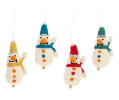 Adorno Navidad Mueco de Nieve con Cascabel Azul
