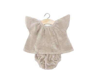 Ensemble Haut et Culotte en Velours Gris Perle pour Poupe Gordis