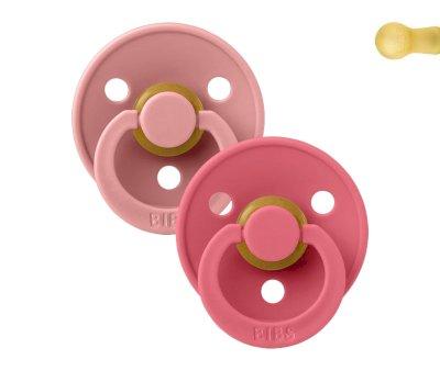 2 Sucettes Rondes BIBS Colour Round Dusty Pink/Coral