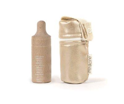 Bronze Faux Leather Bottle Holder and Wooden Bottle