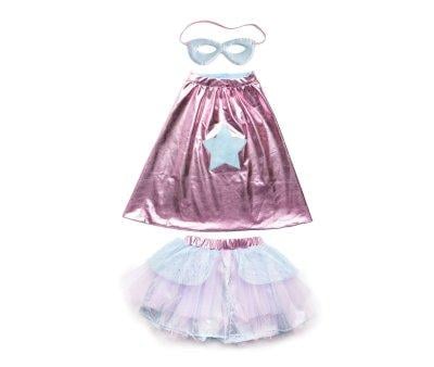 Tutu, capa e mscara Super-Duper Metallic Rosa/Azul Claro 4-6 anos