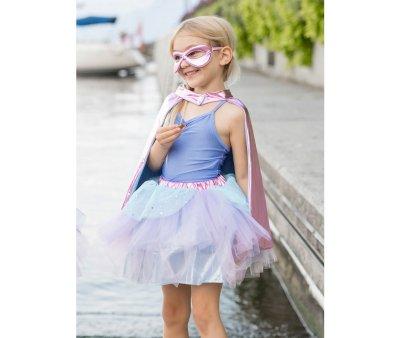 Tutu, capa e mscara Super-Duper Metallic Rosa/Azul Claro 4-6 anos