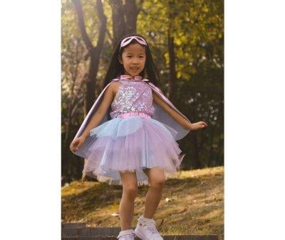 Tutu, capa e mscara Super-Duper Metallic Rosa/Azul Claro 4-6 anos