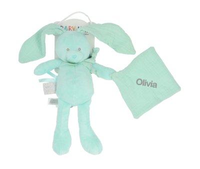 Conejito con Doudou Diabolo Mint Personalizable