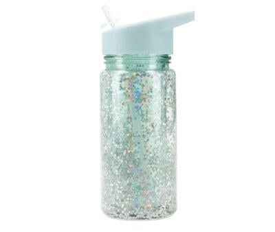 Garrafa com palhinha de plstico Glitter Stars Turquoise Personalizada