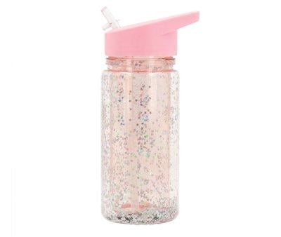 Garrafa com palhinha de plstico Glitter Stars Pink Personalizada