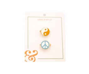 2 Anillos Esmaltados Enamel Ying Yang+Peace sign