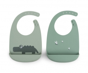 2 Silicone Bibs Green Croco