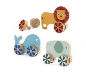 3 Petits Animaux Roues en Bois