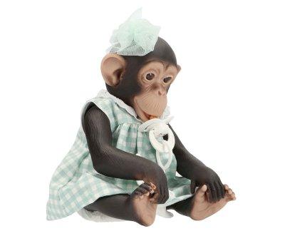 Lola The Chimpanzee with Green Checkered Dress and Tulle Bow