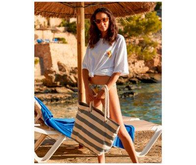 Nautical Natural-Gray Personalised Beach Bag